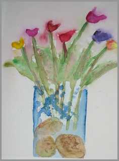 007 Blomster i vase - Akvarel p� papir 24 x 17 cm - Alettes Maleri (akvarel og akryl)