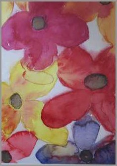 025 Store blomster 2 - Akvarel p� papir 26 x 17 cm - Alettes Maleri (akvarel og akryl)