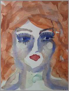 037 Bl� kvinde - Akvarel p� papir 24 x 19 cm - Alettes Maleri (akvarel og akryl)