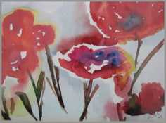 044 R�d fantasi - Akvarel p� papir 20 x 28 cm - Alettes Maleri (akvarel og akryl)