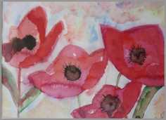 046 Valmuer - Akvarel p� papir 20 x 28 cm - Alettes Maleri (akvarel og akryl)