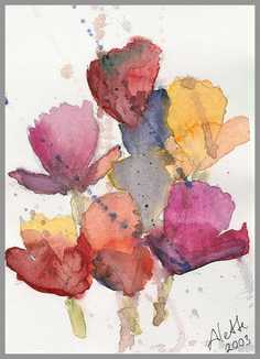 055 Med st�nk - Akvarel p� papir 24 x 17 cm - Alettes Maleri (akvarel og akryl)