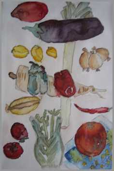 075 K�kkenbillede - Akvarel p� papir 30 x 20 cm - Alettes Maleri (akvarel og akryl)