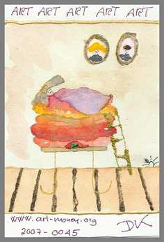 139 Art money 2007-045 - Akvarel p� papir 18 x 12 cm - Alettes Maleri (akvarel og akryl)