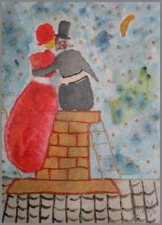 162 Skorstensfejeren gik en tur - Akvarel p� papir 25 x 20 cm - Alettes Maleri (akvarel og akryl)