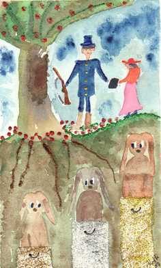 180 Fyrt�jet med nedfalds�bler - Akvarel p� papir 30 x 20 cm - Alettes Maleri (akvarel og akryl)