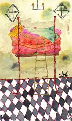 181 Prinsesse med guldstige - Akvarel p� papir 30 x 20 cm - Alettes Maleri (akvarel og akryl)