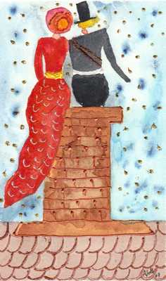 182 Hyrdinde h�jt til vejrs - Akvarel p� papir 30 x 20 cm - Alettes Maleri (akvarel og akryl)