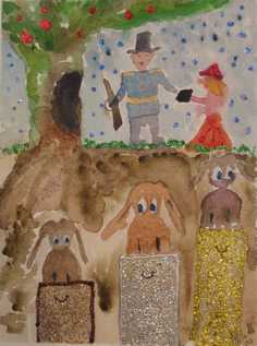 183 Fyrt�jet med gr�nt gr�s - Akvarel p� papir 29 x 24 cm - Alettes Maleri (akvarel og akryl)