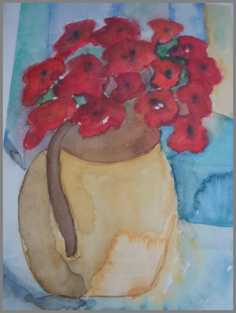 192 Blomster i krukke - Akvarel p� papir 39 x 28 cm - Alettes Maleri (akvarel og akryl)