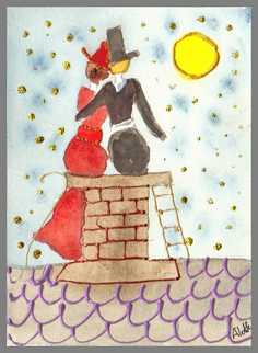 197 Skorstensfejer - Akvarel p� papir 18 x 13 cm - Alettes Maleri (akvarel og akryl)