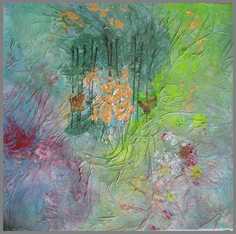 236 Guld og Aske - Akryl p� l�rred 30 x 30 cm - Alettes Maleri (akvarel og akryl)